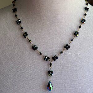 Black Beaded Y Necklace and Matching Earrings